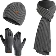 [WINZIK] Beanie Gloves Scarf for Women Men, Womens Mens Knit Winter Hat Touch Screen Gloves Long Scarves Set for Cold Weather