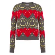 [Moschino] Moschino Smiley Face-patterned Sweater 38 IT GREY/RED