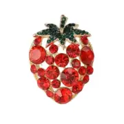 Strawberry Crystal Rhinestone Brooch Pin Gold Tone