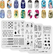 KADS 5Pcs Nail Plates Stamping Set Plaid Leopard-Print Flower Leaves Butterfly Fashion Patterns Nail Printing Plate Kit DIY Nail Stamp Templates Nail Salon Design Tools (Fashion Set)