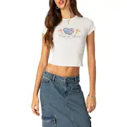 EDIKTED City Lovers Crop Babydoll T-Shirt in White at Nordstrom, Size Medium