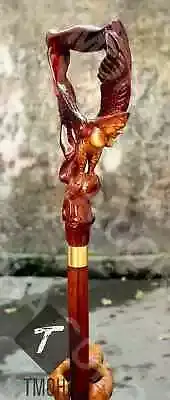 Hand craved witchcraft handle wooden walking cane witchcraft walking stick best