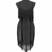 BALMAIN Patchwork Fringe Trim Flapper Sleeveless Black Mini Dress 36 XS NEW