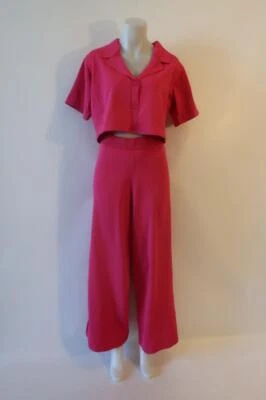 NWT Womens Endless Rose Sanctuary Hot Pink Loungewear Knit 2 Pc Set Top Pants M