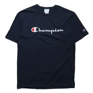 CHAMPION 深藍 白刺繡 棉 短T 男女 T1919GNYC