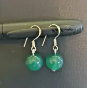 Jade Jadeite 10mm Ball dangle 925 Sterling Silver Earrings Handcrafted