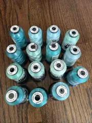 Lot of 15 Sealed FLORIANI Embroidery Thread Spools 1000m each. VRTY Of Sea Green