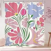Glawry Pink Matisse Floral Shower Curtain Boho Cute Abstract Pastel Purple Lilac Flowers Spring Summer Girl Minimalist Aesthetic 60Wx72L Inches Bath Accessories Art Home Decor Fabric 12 Pack Hook