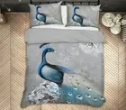 3D Blue Peacock NAO2808 Bed Pillowcases Quilt Duvet Cover Set Queen King Fay