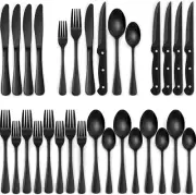 24-Piece Black Silverware Set with Steak Knives Black Flatware Set for 4