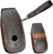 TECART Leather Key Fob Case Cover Fit for Mercedes Benz E-Class G-Class Keychain Accessories Key Shells 3 Button Black