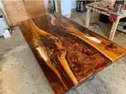 Shiny Epoxy Table Top Resin Table Walnut Custom Order For Hallway Decor
