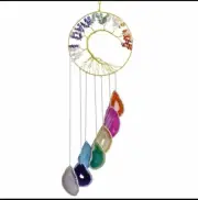 Agate Slice Wind Chime Chakra Stone Healing Crystal Ornament Rainbow Gift Sale