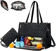 2 in 1 Tote Bag Lunch Bag Combo,15.6 Inch Tote Bag with Lunch Compartment, Laptop Tote for Business Work Travel (Black)