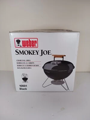 Weber Smokey Joe Charcoal Grill Jet Black 10001 Wood Handle NEW