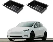 Under Seat Storage Box Organizer Compatible with Tesla Model Y 2020-2024 2PCS Waterproof underseat box bin Replacement for Model Y Interior Accessories TPE Front Under Seat Hidden Tray no lid