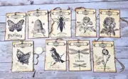 9~Vintage~Ephemera~Butterfly & Bees~Junk Journal~Linen Cardstock~Gift~Hang~T