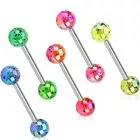 5pcs Aurora Borealis Splash Tongue Rings Tounge Barbells Wholesale Body Jewelry