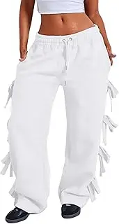[MISSACTIVER] Women Side Bow Tie Wide Leg Sweatpants High Waisted Baggy Flared Joggers Drawstring Waistband Pants with Pocket