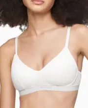 NWT! Calvin Klein Women's Sz XL Pure Ribbed Light Lined Bralette QF6439 White