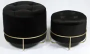 Circular storage ottomans set of 2 black velvet