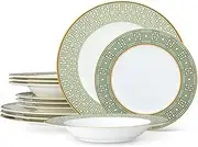 [Noritake] Infinity Gold 12-Piece Set, Service for 4 in Green/White, Multicolor