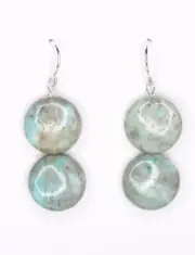 Amazonite Blue 14mm Coin Flat Gemstone .925 Sterling Silver Hook Earrings 1 1/2"