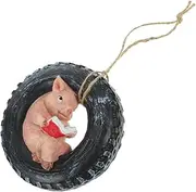 HAKIDZEL Resin Tire Pig Swing Pig Statue Tree Hanging Yard Scene Decor Yard Ornament