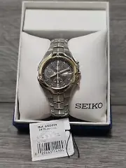 Seiko SNDZ24 Chronograph 100m Watch Silver/Gold Band (1/20th Second Hand) New