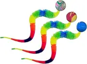 Wiggly Balls Fun Cat Toy Bouncing Ball Perfect for Cats of All Ages, 3 Pack, Assorted Colors, Interactive Cat Balls, Cat Bouncy Balls with Rainbow Worm Cat Chaser Toy Cat Exrecise Toy Balls,