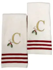 Winter Wonderland Christmas Embroidered "C" Monogrammed Hand Towel Set, 2 piece