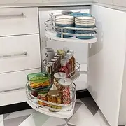 Retractable 2 Layer Wardrobe Organizer with Height Adjustable Swing Tray Swivel Corner Design Space Saving Storage Solution for Kitchen Cabinet