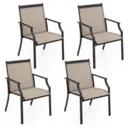 Costway 4x Outdoor Dining Chairs Metal Frame Armchairs Patio Lounge Chair Bistro Set Breathable Mesh