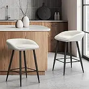 Oikiture Bar Stools Sherpe Bar Stools Set of 2 59cm Seat Height Counter Kitchen Chairs Dining Chair, White