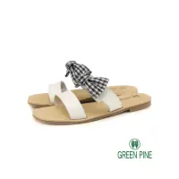 在飛比找momo購物網優惠-【GREEN PINE】方頭剪裁格紋蝴蝶結平底拖鞋(白色 0