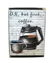 OK But First Coffee Primitive Farmhouse Tiered Tray Sign Shelf Sitter Block USA