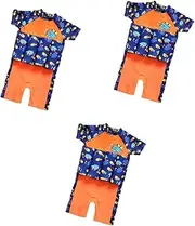 [LIFKOME] 3pcs Floating Swimsuit with Fish Print Short Sleeve Training Set Bathing Suit for Toddlers