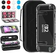 RHOTALL Carrying Case for Nintendo Switch 2 2025, Portable Trave Case with 10 Game Card Slots, Clear Hard Protective Switch 2 Cover, Transparent Black 12 Card Box, Screen Protector,8 Thumb Caps-Black