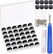 138Pcs Black Prewound Bobbin Thread with Clear Storage Plastic Case Box