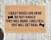 Ecosides Crazy Dogs Live Here Do Not Knock They Will Bark, Funny Dog Lover Doormat, Welcome Mat for Dog Owner