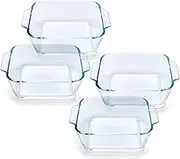 Small Casserole Dishes 4 Pack, 5 Inch Glass Square Baking Dish Individual Portion Baking Pan for Oven Microwave Air Fryer Square Egg, Clear Prep Bowls with Handle