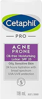 Cetaphil Pro Acne Prone Moisturising Lotion SPF 25, 118 ml, Oil Free, 24 Hour Hydration with Broad Spectrum, UVA/UVB protection, Dermatologist Tested