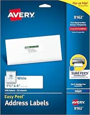 Avery Easy Peel Printable Address Labels with Sure Feed, 1" x 4", White, 350 Blank Mailing Labels (08162)