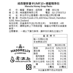即期品【壽滿趣】Haddrells紐西蘭活性麥蘆卡蜂蜜隨身包UMF10+80g(效期2025.11.19)