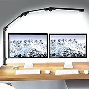 vimeepro LED Desk Lamp with Clamp Flexible 3 Sections Swing Arm Two Light Sources Desk Light, 4 Colour Modes & 5 Brightness, Eye Caring LED Table Light with Memory Function for Table Lamps for Office