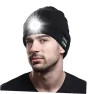 Bluetooth Beanie with Light, Unique Tech Gifts for Men Husband Him Teen, Black