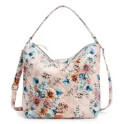 Vera Bradley Oversized Hobo Shoulder Bag Peach Blossom Bouquet Purse Tote
