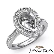 Halo Setting Pear Shape Semi Mount Diamond Engagement Ring 18k White Gold 1.05Ct