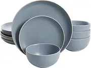 Gibson Home Rockaway Round Stoneware Dinnerware Set, Service for 4 (12pcs), Blue
