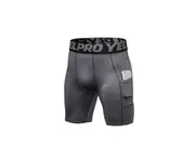 Men'S Compression Shorts Baselayer Cool Dry Sports Tights With Pocket - Grey